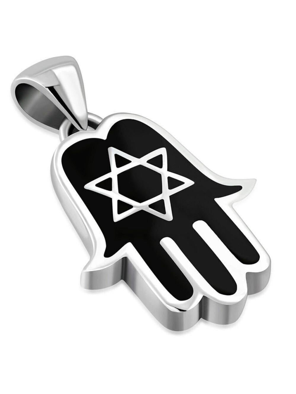 Sterling Star David in Onyx Enamel Hamsa pendant necklace